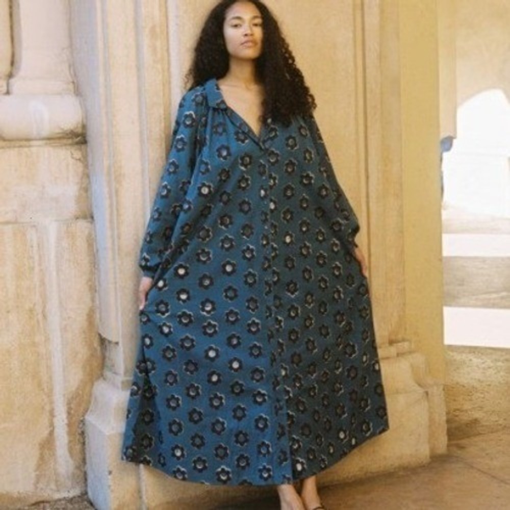 Christy Dawn Rumi Dress Size S Indigo Daisy Floral Maxi Button Front Cottagecore